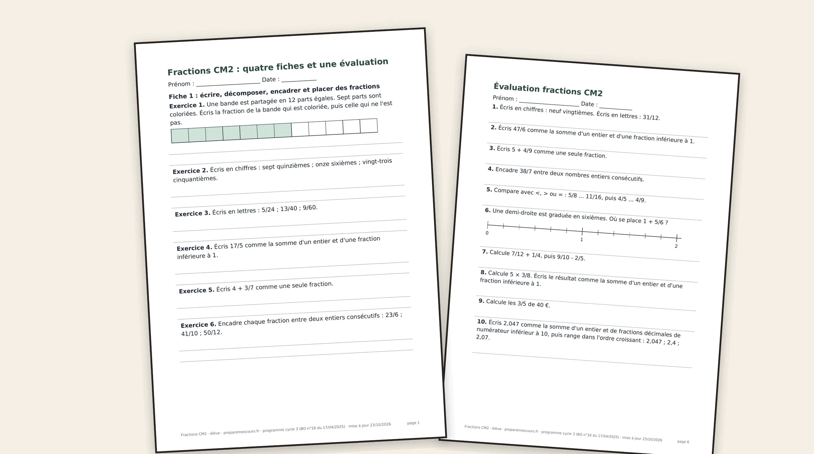 Exercices sur les fractions CM2 : 32 exercices et une évaluation corrigés