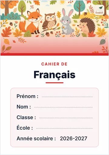 Aperçu réel d'une page de garde de français 2026-2027