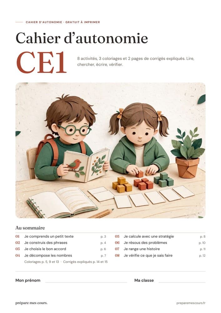 Couverture illustrée du cahier d’autonomie CE1