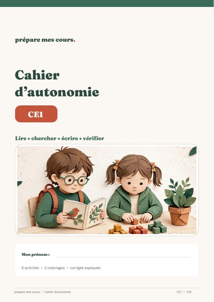 Couverture illustrée du cahier d’autonomie CE1