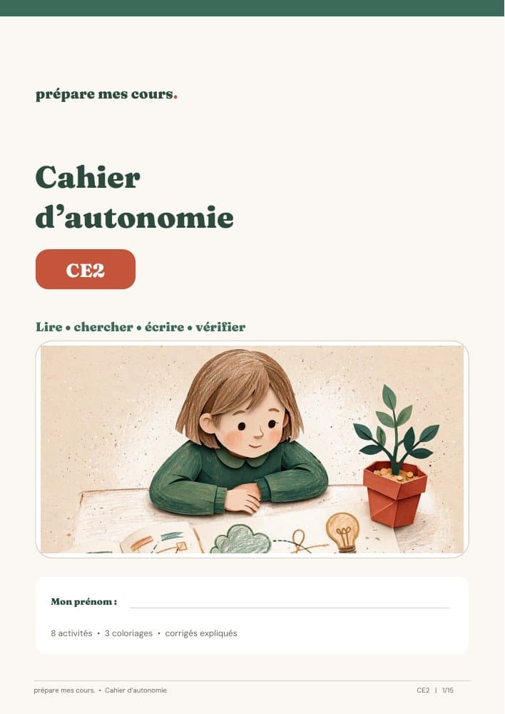 Couverture illustrée du cahier d’autonomie CE2