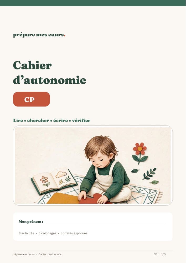 Couverture illustrée du cahier d’autonomie CP