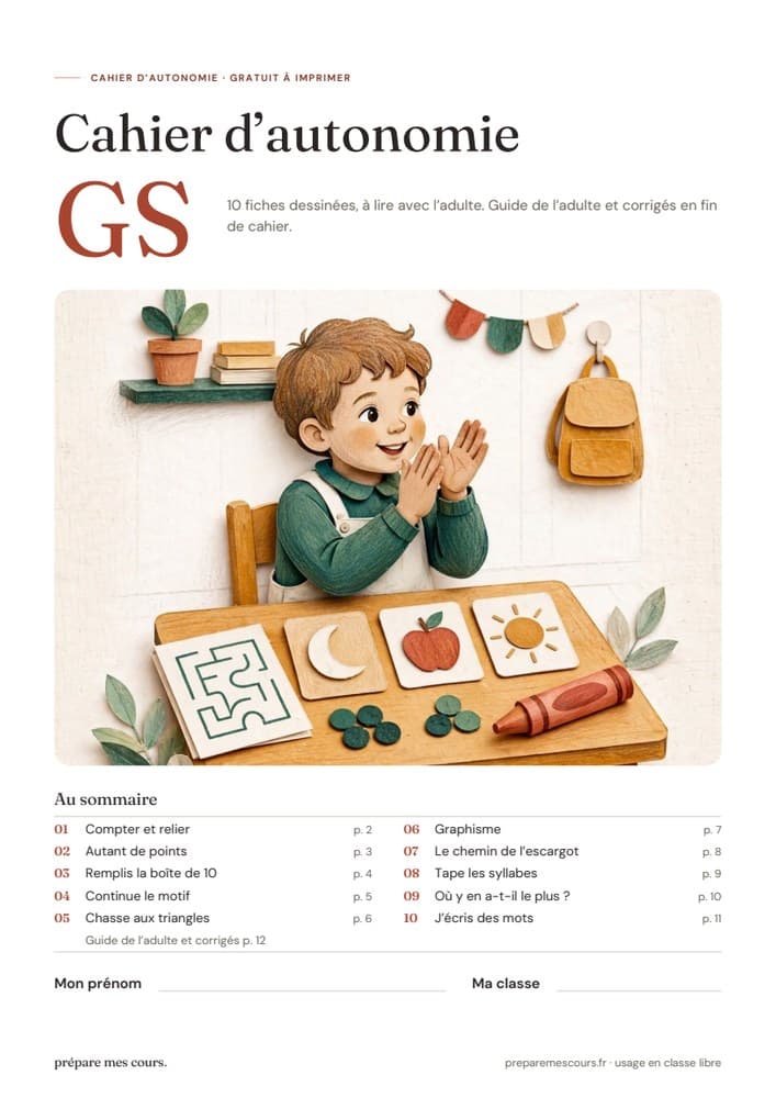 Couverture illustrée du cahier d’autonomie GS