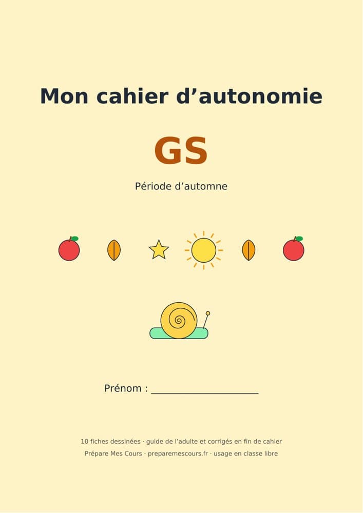 Couverture illustrée du cahier d’autonomie GS