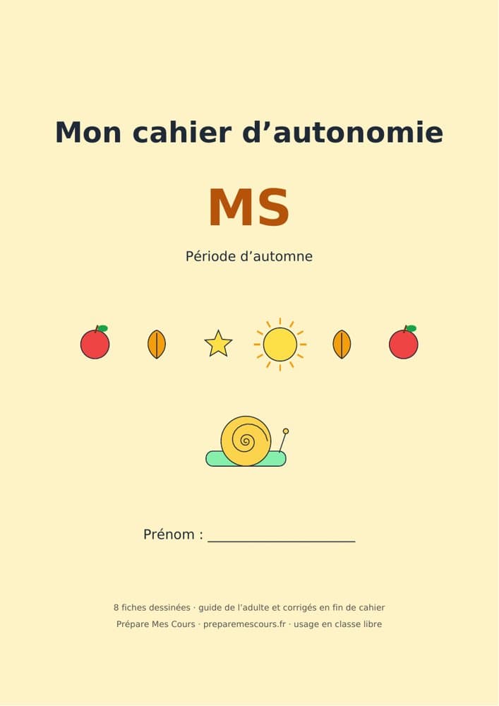 Couverture illustrée du cahier d’autonomie MS
