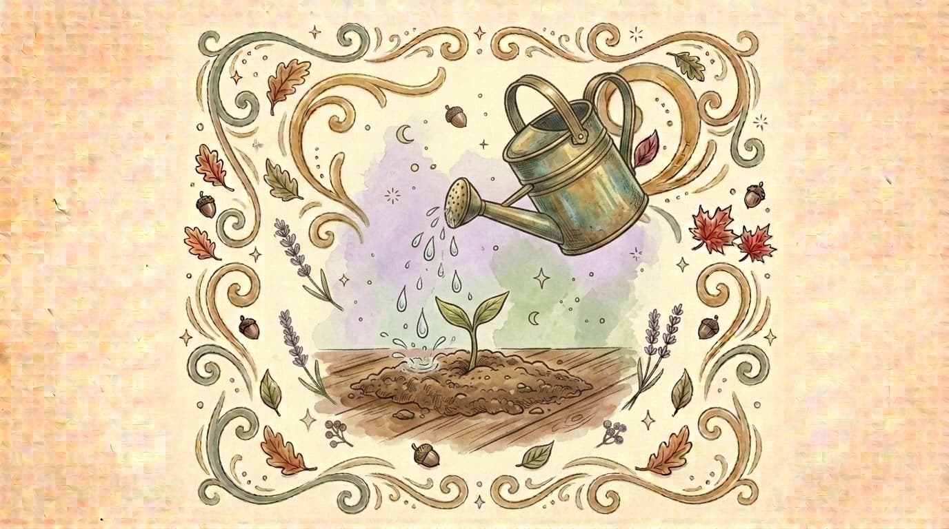 Illustration arrosoir dans un jardin, article « S'organiser quand on est enseignant : la méthode complète (et les outils qui la tiennent) »