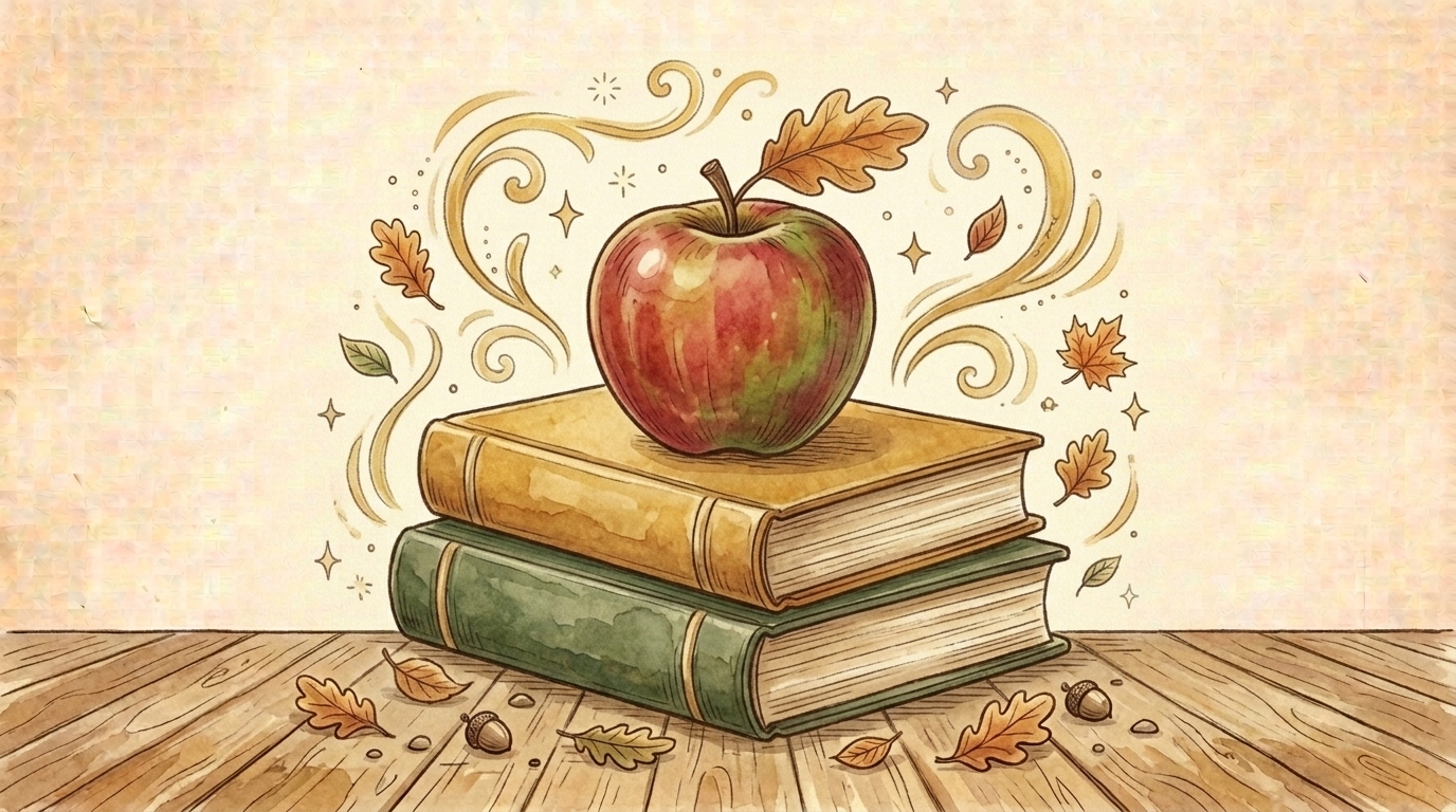Illustration pomme et livres, article « Teetsh : avis, prix et alternatives gratuites en 2026 »